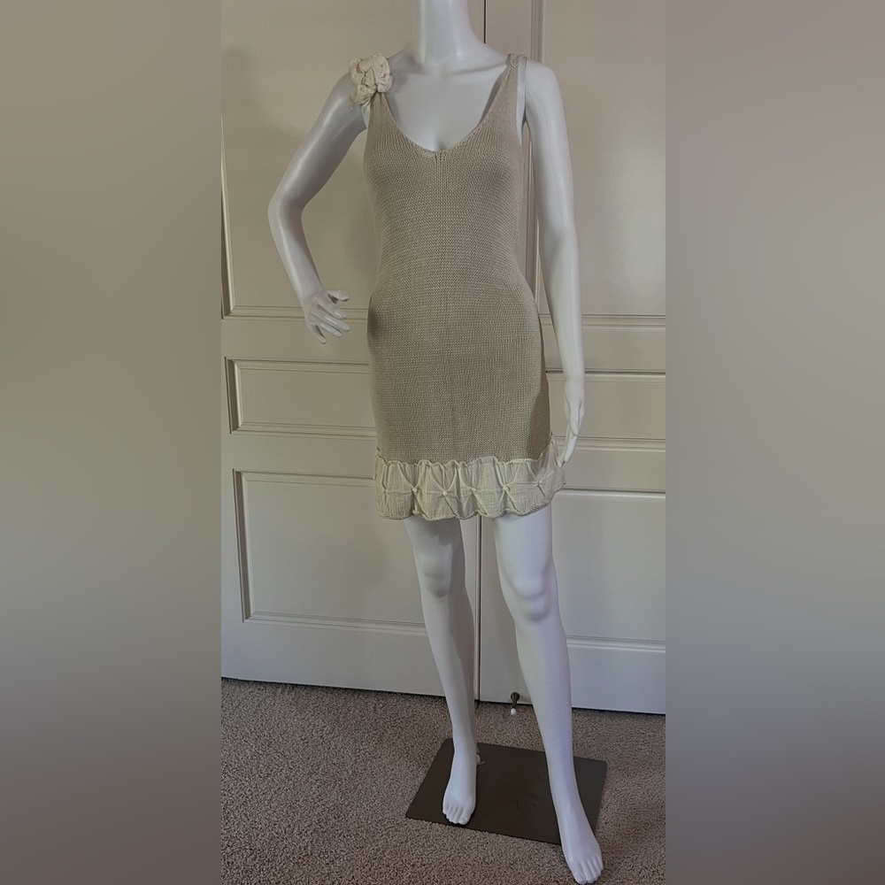Chic Beige flirty Knit Mini Dress